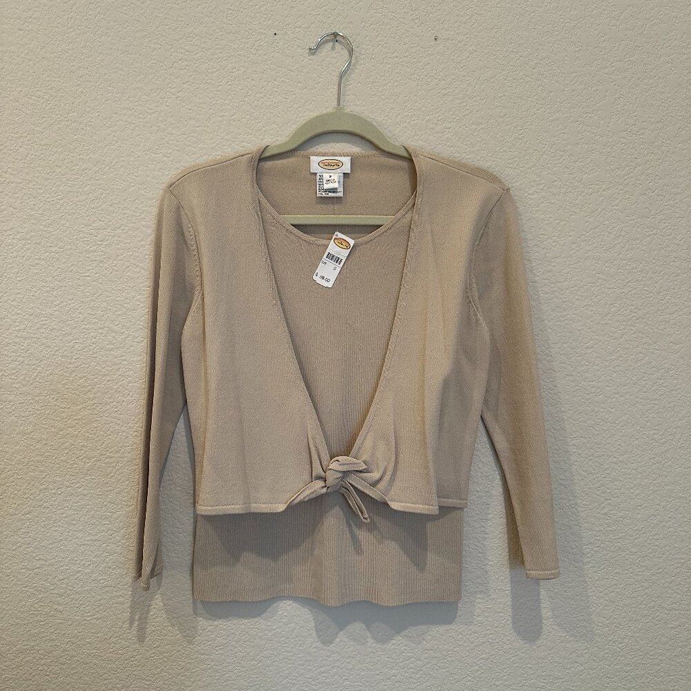 Talbots Beige Top with Sweater Attached, with Tie Front
